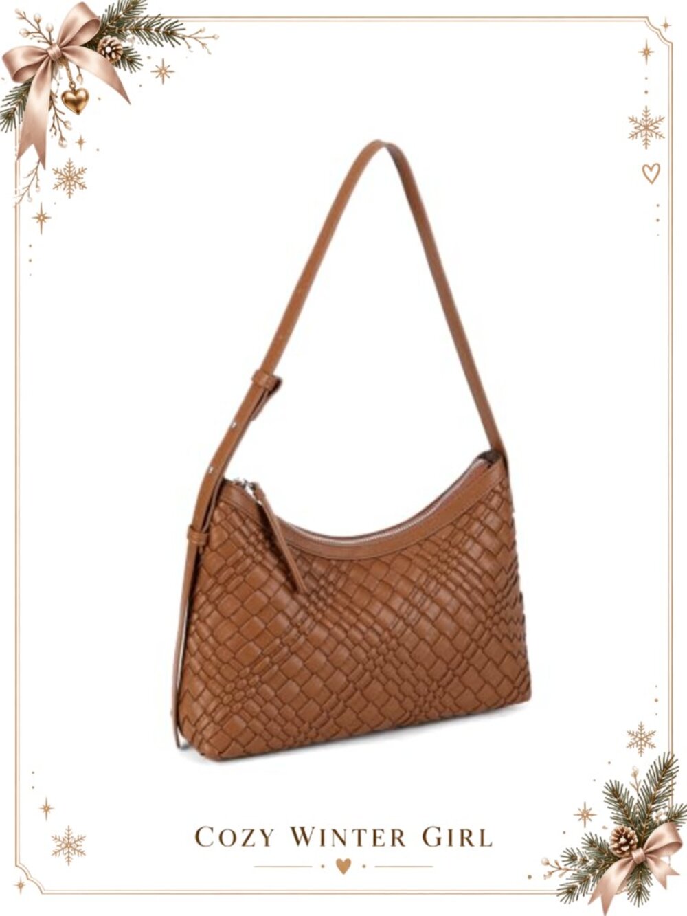 Handwoven Woven Shoulder Bag Hobo Vegan Leather Adjustable Strap